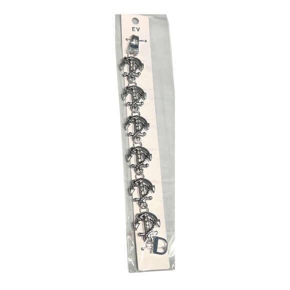 EV Anchor Bracelet Silver‎ Tone Nautical Theme Chain Bracelet Jewelry - Picture 1 of 4